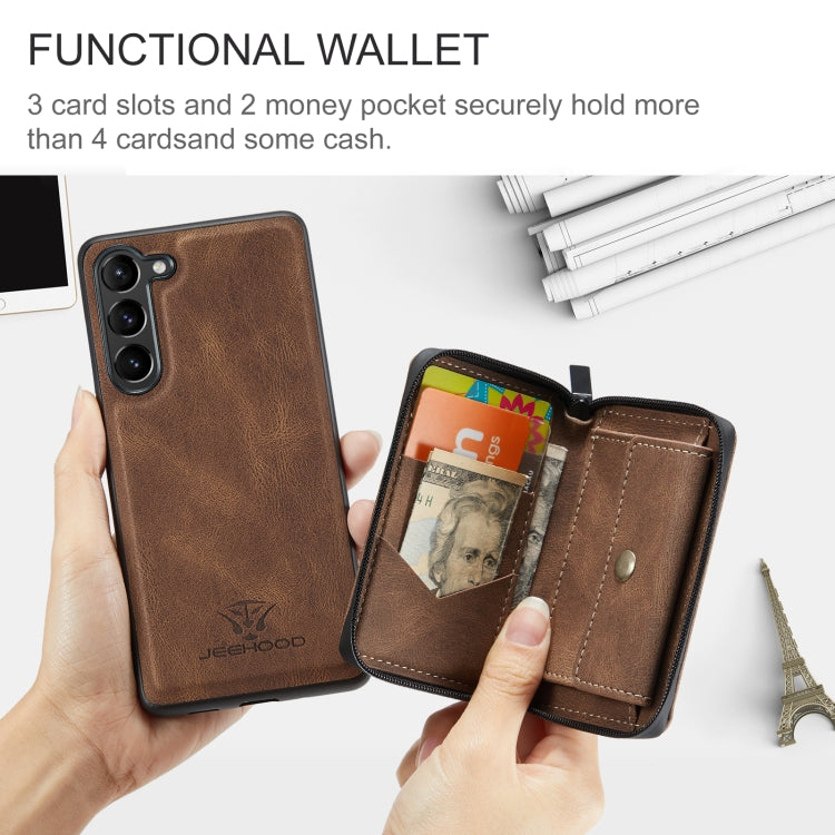 For Samsung Galaxy S23 5G JEEHOOD Magnetic Zipper Wallet Leather Phone Case(Brown) Eurekaonline