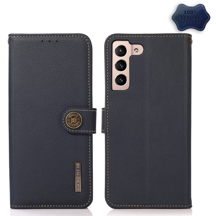 For Samsung Galaxy S23+ 5G KHAZNEH Custer Genuine Leather RFID Phone Case(Blue) Eurekaonline