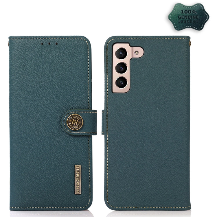 For Samsung Galaxy S23+ 5G KHAZNEH Custer Genuine Leather RFID Phone Case(Green) Eurekaonline