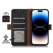 For Samsung Galaxy S23 5G Ostrich Pattern Genuine Leather RFID Phone Case(Black) Eurekaonline
