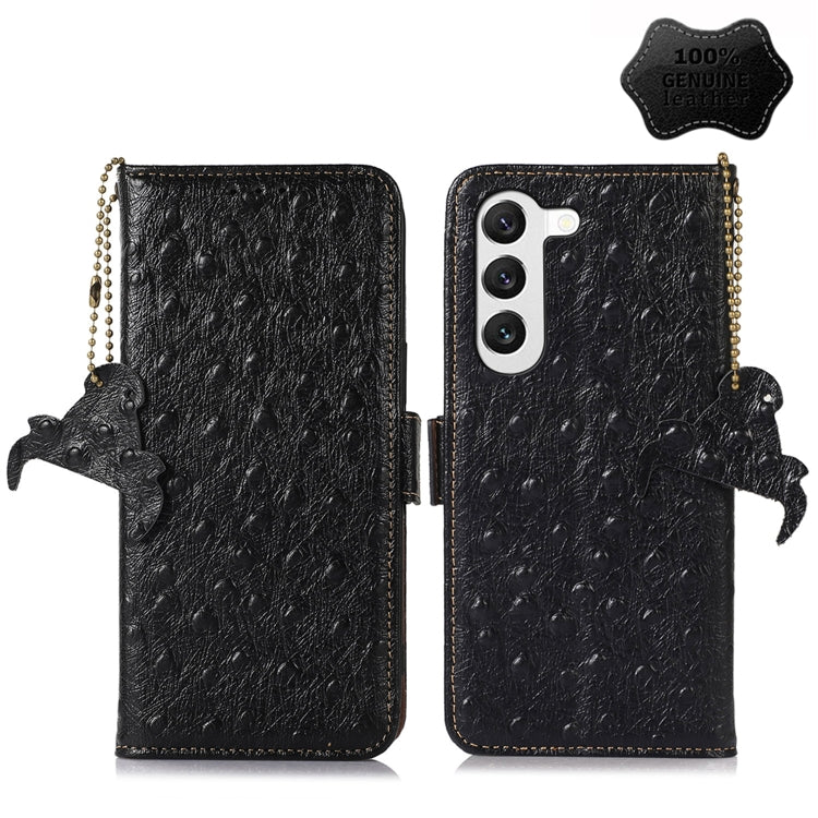 For Samsung Galaxy S23+ 5G Ostrich Pattern Genuine Leather RFID Phone Case(Black) Eurekaonline