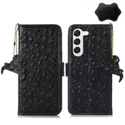 For Samsung Galaxy S23 5G Ostrich Pattern Genuine Leather RFID Phone Case(Black) Eurekaonline