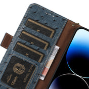 For Samsung Galaxy S23 5G Ostrich Pattern Genuine Leather RFID Phone Case(Blue) Eurekaonline