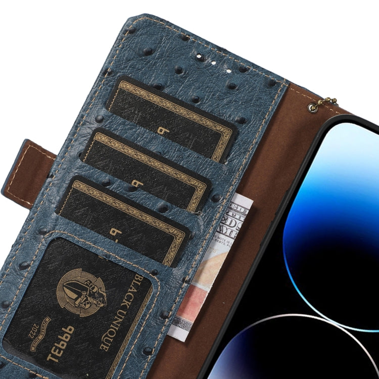For Samsung Galaxy S23 5G Ostrich Pattern Genuine Leather RFID Phone Case(Blue) Eurekaonline