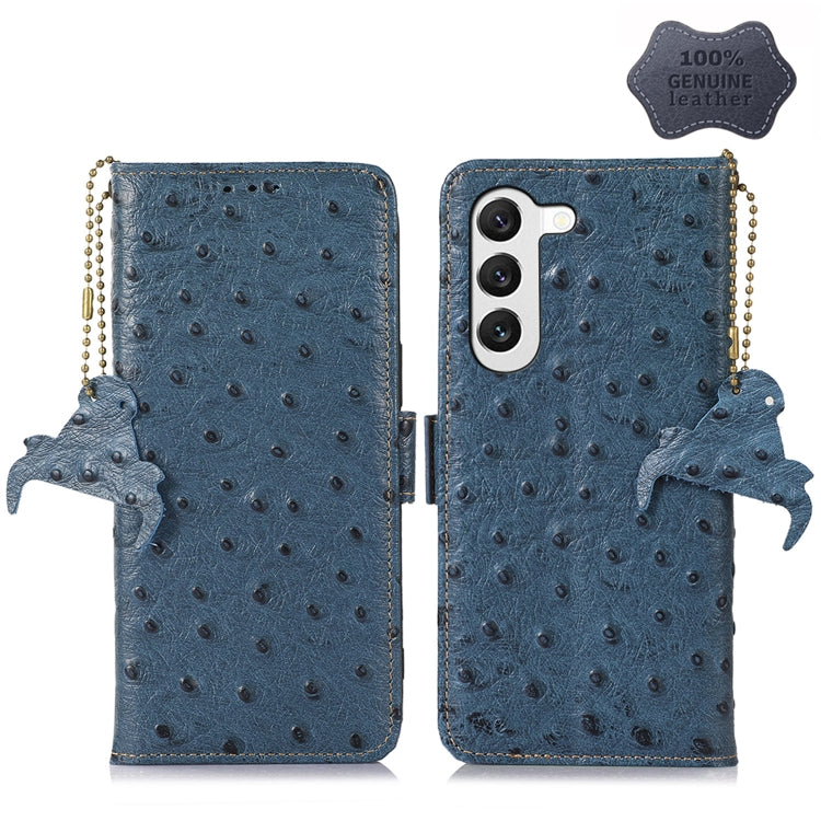 For Samsung Galaxy S23+ 5G Ostrich Pattern Genuine Leather RFID Phone Case(Blue) Eurekaonline