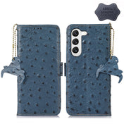 For Samsung Galaxy S23 5G Ostrich Pattern Genuine Leather RFID Phone Case(Blue) Eurekaonline