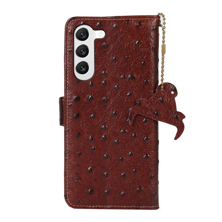 For Samsung Galaxy S23 5G Ostrich Pattern Genuine Leather RFID Phone Case(Coffee) Eurekaonline