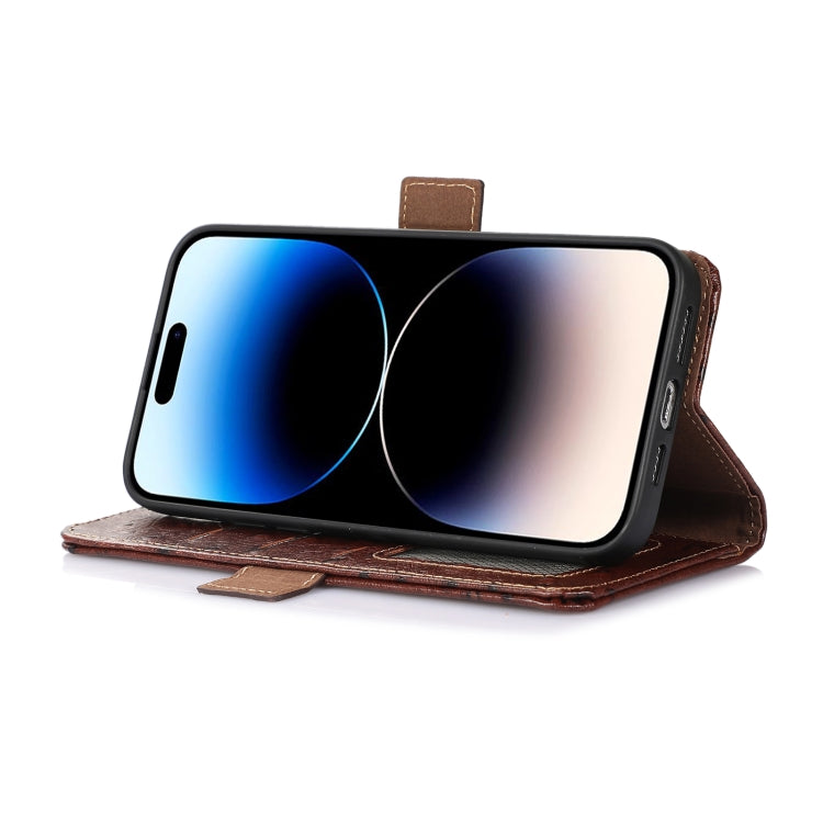 For Samsung Galaxy S23 5G Ostrich Pattern Genuine Leather RFID Phone Case(Coffee) Eurekaonline