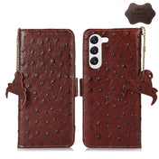 For Samsung Galaxy S23 5G Ostrich Pattern Genuine Leather RFID Phone Case(Coffee) Eurekaonline