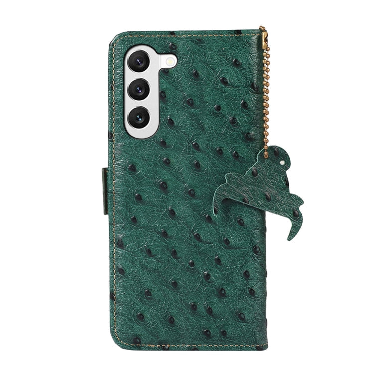 For Samsung Galaxy S23 5G Ostrich Pattern Genuine Leather RFID Phone Case(Green) Eurekaonline