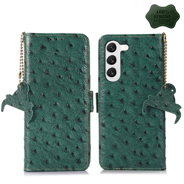 For Samsung Galaxy S23 5G Ostrich Pattern Genuine Leather RFID Phone Case(Green) Eurekaonline
