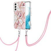 For Samsung Galaxy S23 5G Splicing Marble Flower IMD TPU Phone Case with Lanyard(Pink Flower) Eurekaonline