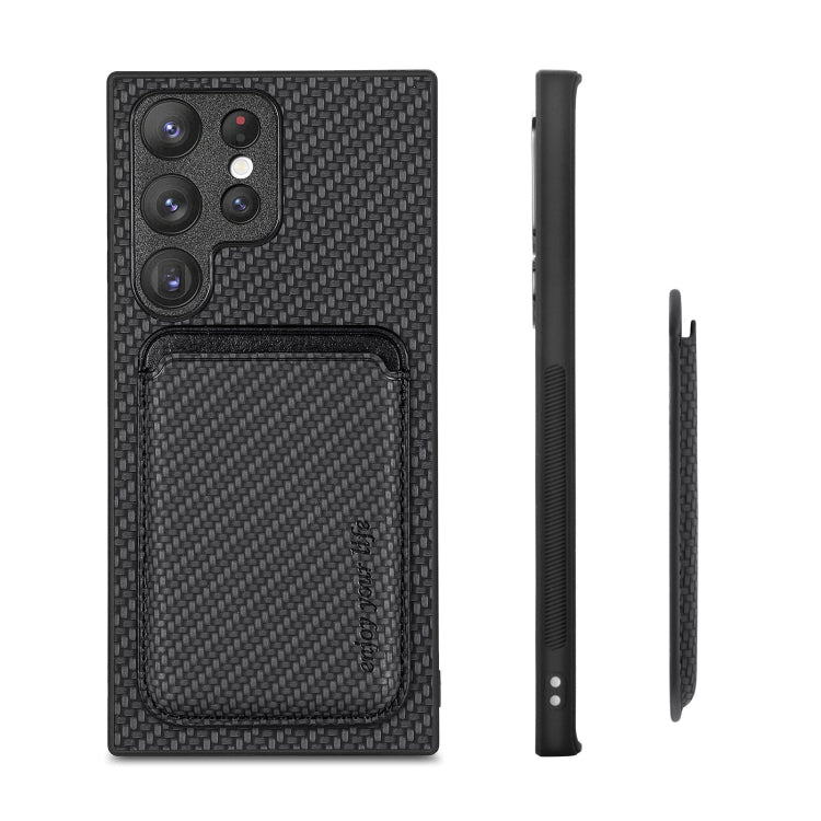 For Samsung Galaxy S23 Ultra 5G Carbon Fiber Leather Card Magsafe Case(Black) Eurekaonline
