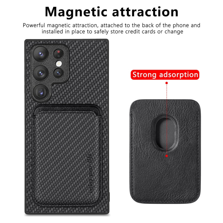 For Samsung Galaxy S23 Ultra 5G Carbon Fiber Leather Card Magsafe Case(Black) Eurekaonline