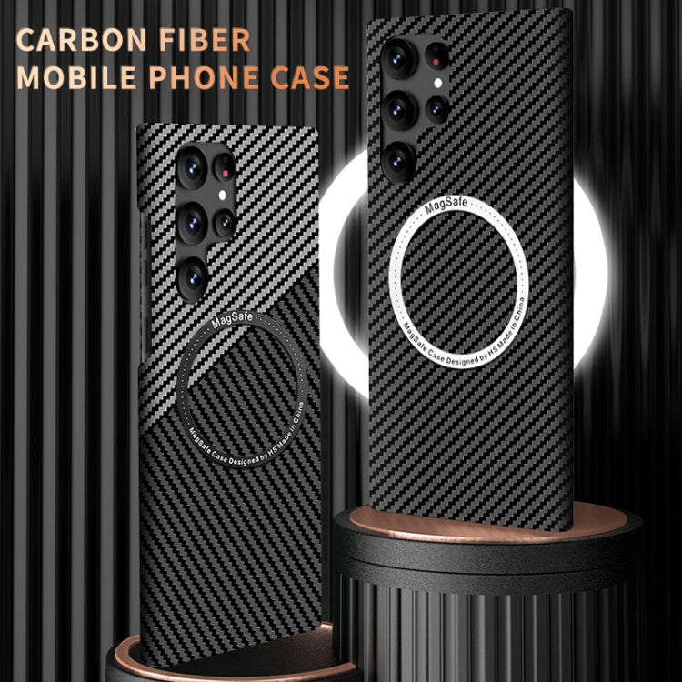 For Samsung Galaxy S23 Ultra 5G Carbon Fiber Texture MagSafe Magnetic Phone Case(Black) Eurekaonline