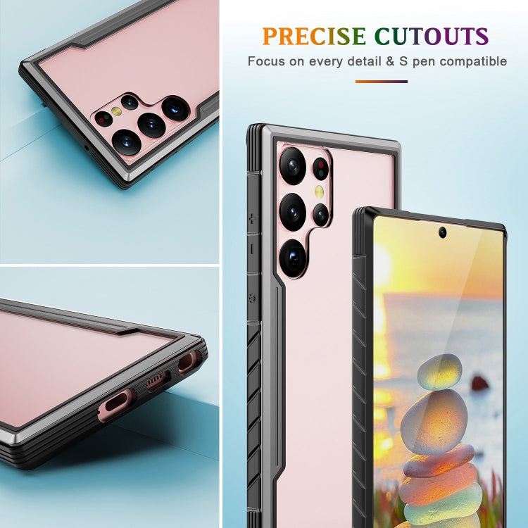 For Samsung Galaxy S23 Ultra 5G Defender Metal Clear PC Soft TPU Phone Case(Grey Black) Eurekaonline
