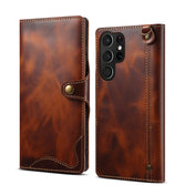 For Samsung Galaxy S23 Ultra 5G Denior Oil Wax Cowhide Magnetic Button Leather Phone Case(Brown) Eurekaonline