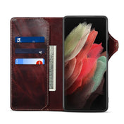 For Samsung Galaxy S23 Ultra 5G Denior Oil Wax Cowhide Magnetic Button Leather Phone Case(Dark Red) Eurekaonline