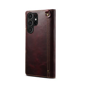 For Samsung Galaxy S23 Ultra 5G Denior Oil Wax Cowhide Magnetic Button Leather Phone Case(Dark Red) Eurekaonline