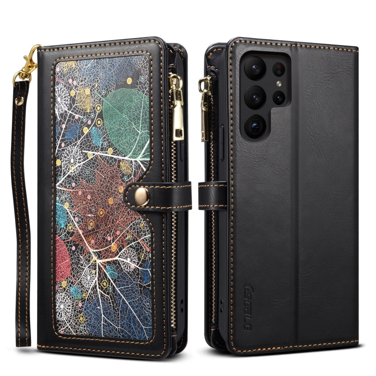 For Samsung Galaxy S23 Ultra 5G ESEBLE Star Series Lanyard Zipper Wallet RFID Leather Case(Black) Eurekaonline