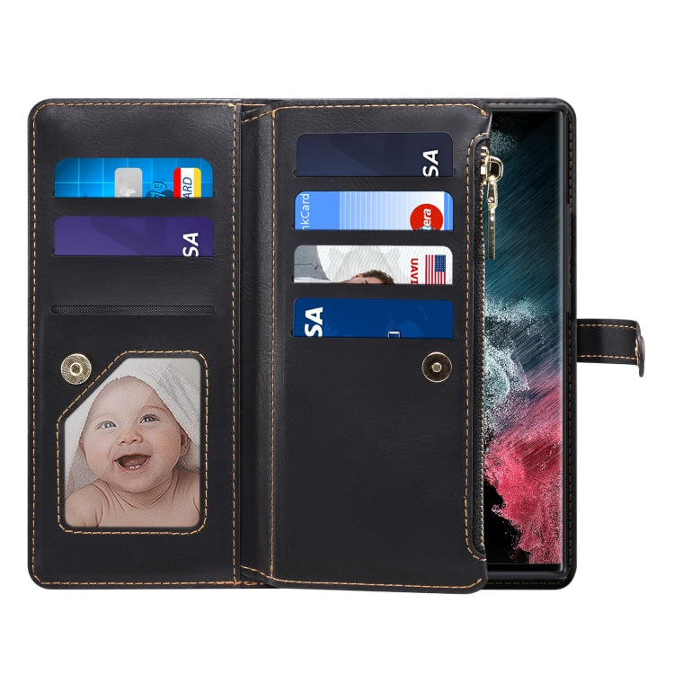 For Samsung Galaxy S23 Ultra 5G ESEBLE Star Series Lanyard Zipper Wallet RFID Leather Case(Black) Eurekaonline