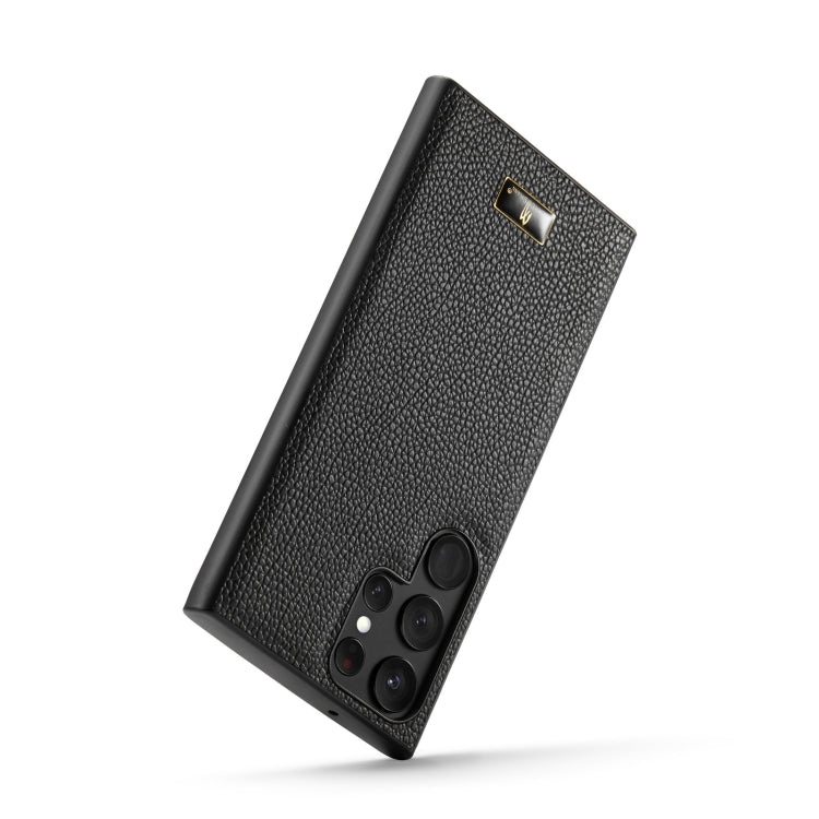 For Samsung Galaxy S23 Ultra 5G Fierre Shann Leather Texture Phone Back Cover Case(Lychee Black) Eurekaonline