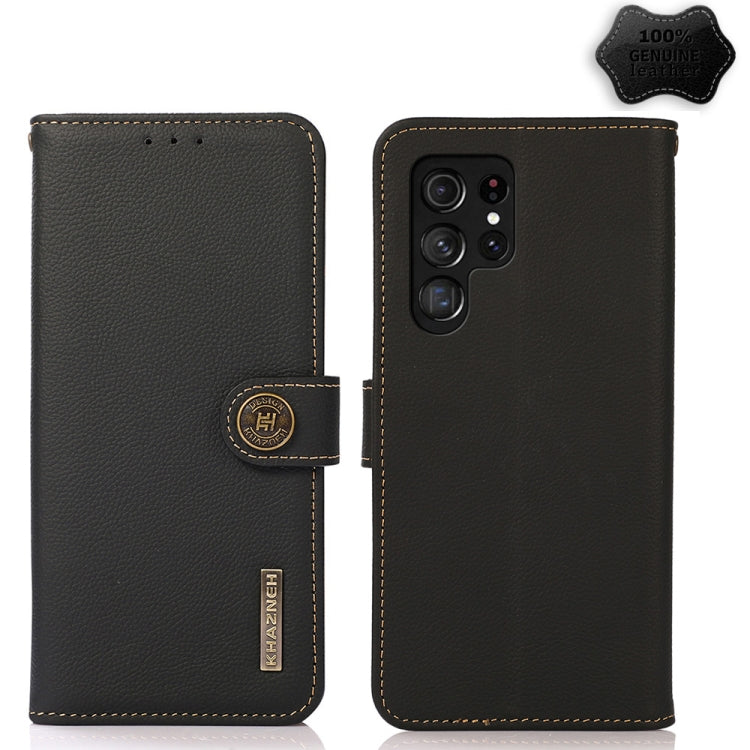 For Samsung Galaxy S23 Ultra 5G KHAZNEH Custer Genuine Leather RFID Phone Case(Black) Eurekaonline