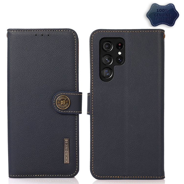 For Samsung Galaxy S23 Ultra 5G KHAZNEH Custer Genuine Leather RFID Phone Case(Blue) Eurekaonline