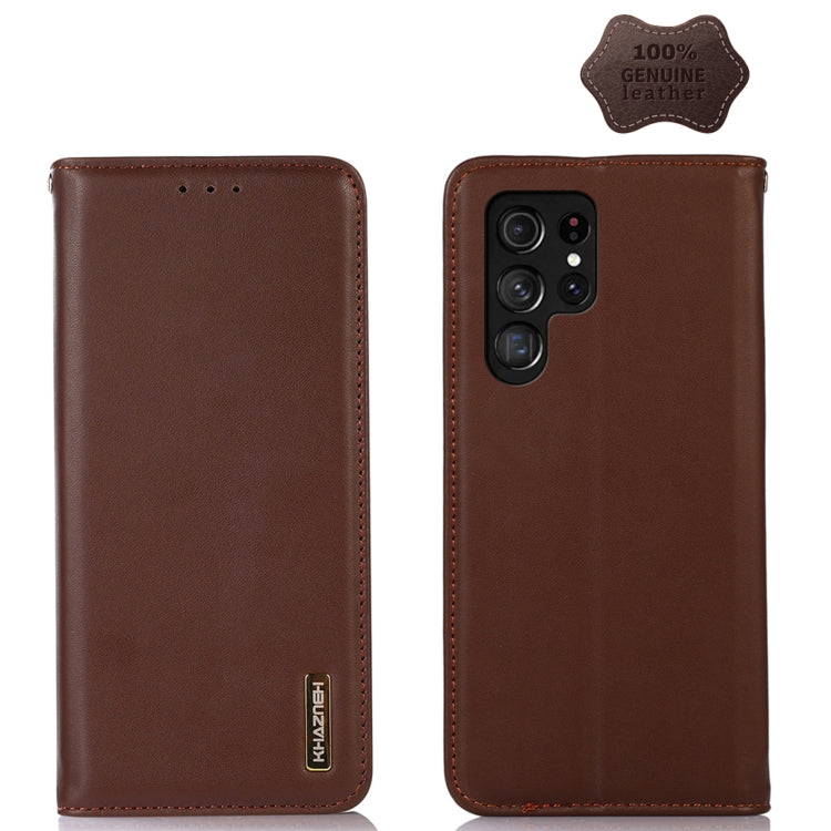 For Samsung Galaxy S23 Ultra 5G KHAZNEH Nappa Top Layer Cowhide Leather Phone Case(Brown) Eurekaonline