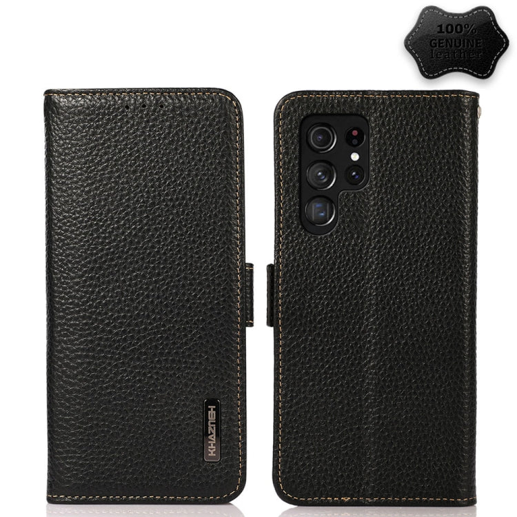 For Samsung Galaxy S23 Ultra 5G KHAZNEH Side-Magnetic Litchi Genuine Leather RFID Phone Case(Black) Eurekaonline