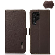 For Samsung Galaxy S23 Ultra 5G KHAZNEH Side-Magnetic Litchi Genuine Leather RFID Phone Case(Brown) Eurekaonline