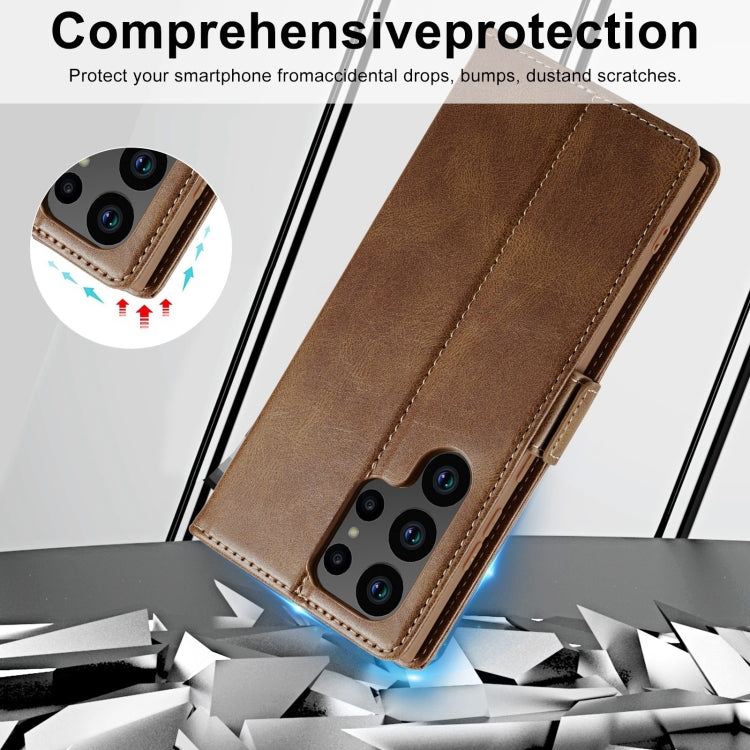 For Samsung Galaxy S23 Ultra 5G LC.IMEEKE RFID Anti-theft Leather Phone Case(Brown) Eurekaonline