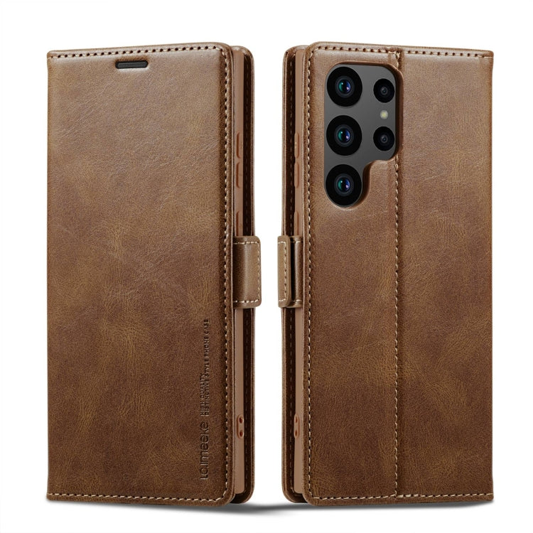 For Samsung Galaxy S23 Ultra 5G LC.IMEEKE RFID Anti-theft Leather Phone Case(Brown) Eurekaonline