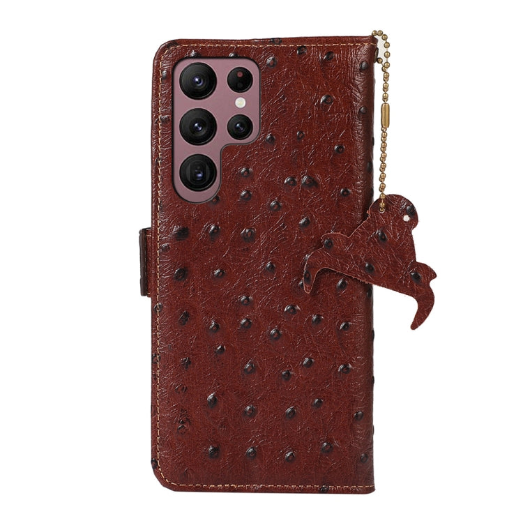 For Samsung Galaxy S23 Ultra 5G Ostrich Pattern Genuine Leather RFID Phone Case(Coffee) Eurekaonline