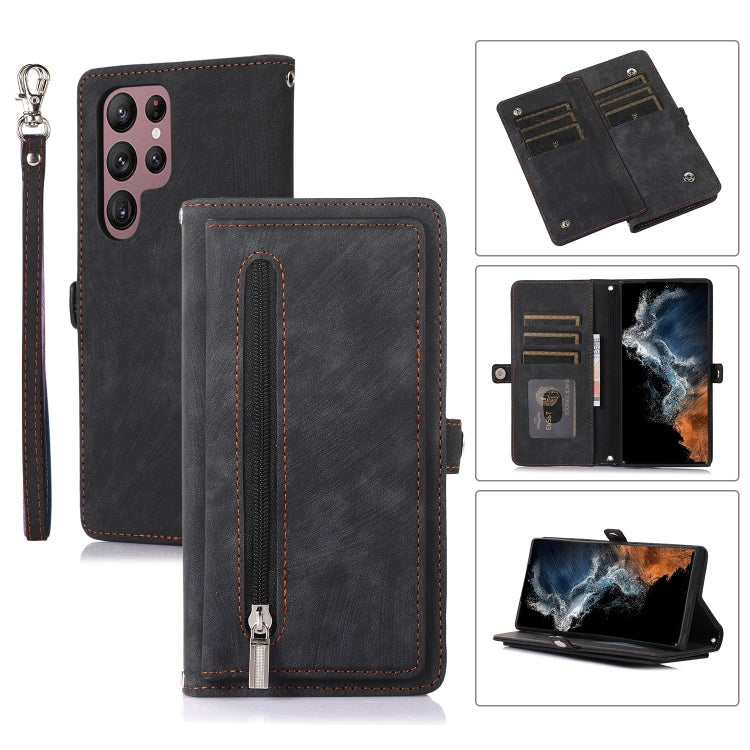 For Samsung Galaxy S23 Ultra 5G Zipper Card Slot Buckle Wallet Leather Phone Case(Black) Eurekaonline