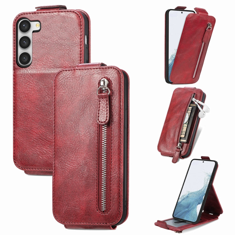 For Samsung Galaxy S23 Ultra 5G Zipper Wallet Vertical Flip Leather Phone Case(Red) Eurekaonline