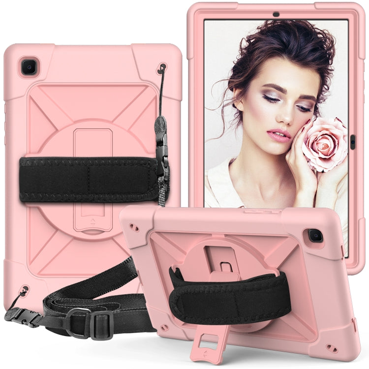 For Samsung Galaxy Tab A7 10.4 (2020) T500/T505 Contrast Color Robot Shockproof Silicone + PC Protective Case with Holder(Rose Gold) Eurekaonline