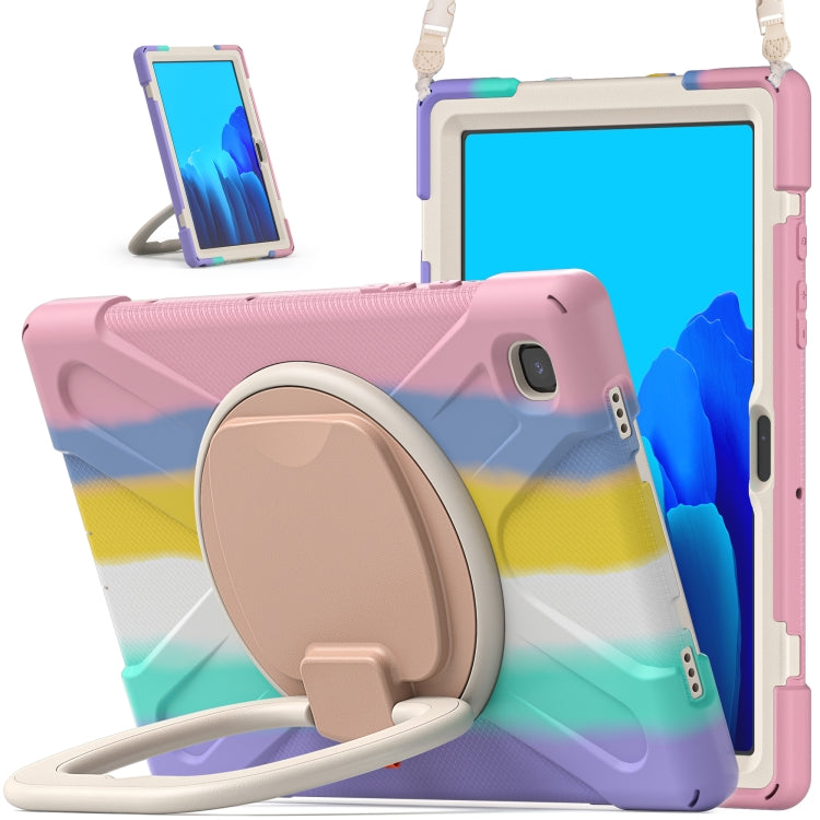 For Samsung Galaxy Tab A7 10.4 (2020) T500 / T505 Silicone + PC Protective Case with Holder & Shoulder Strap(Colorful Pink) Eurekaonline