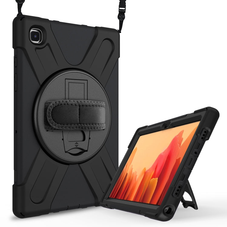 For Samsung Galaxy Tab A7 (2020) T500/T505 360 Degree Rotation PC + Silicone Protective Case with Holder & Hand-strap(Black) Eurekaonline