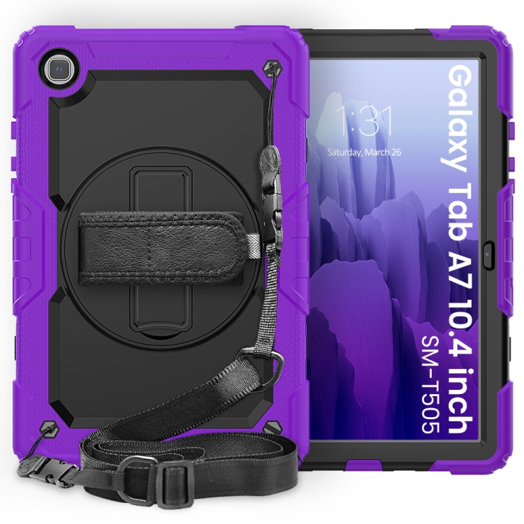 For Samsung Galaxy Tab A7 (2020) T500/T505 Shockproof Colorful Silicone + PC Protective Case with Holder & Shoulder Strap & Hand Strap & Pen Slot(Purple) Eurekaonline