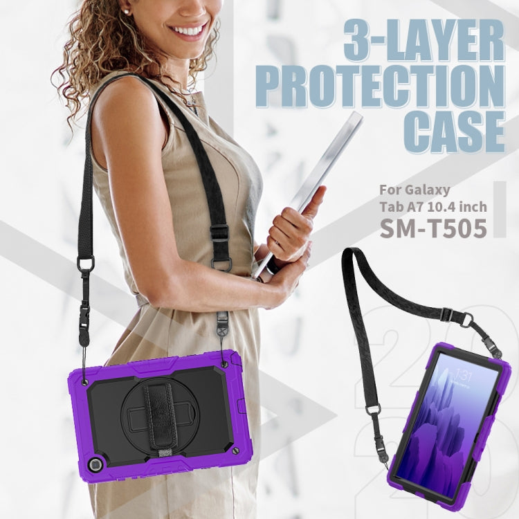 For Samsung Galaxy Tab A7 (2020) T500/T505 Shockproof Colorful Silicone + PC Protective Case with Holder & Shoulder Strap & Hand Strap & Pen Slot(Purple) Eurekaonline