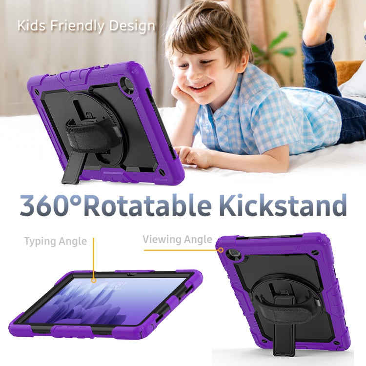 For Samsung Galaxy Tab A7 (2020) T500/T505 Shockproof Colorful Silicone + PC Protective Case with Holder & Shoulder Strap & Hand Strap & Pen Slot(Purple) Eurekaonline