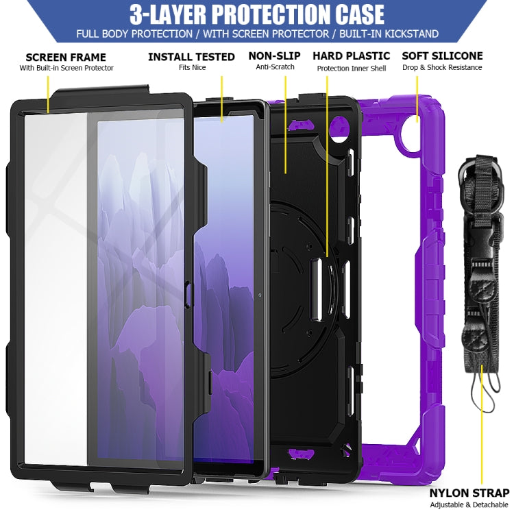 For Samsung Galaxy Tab A7 (2020) T500/T505 Shockproof Colorful Silicone + PC Protective Case with Holder & Shoulder Strap & Hand Strap & Pen Slot(Purple) Eurekaonline