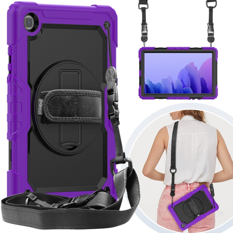 For Samsung Galaxy Tab A7 (2020) T500/T505 Shockproof Colorful Silicone + PC Protective Case with Holder & Shoulder Strap & Hand Strap & Pen Slot(Purple) Eurekaonline