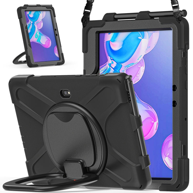 For Samsung Galaxy Tab Active Pro Silicone + PC Protective Case with Holder & Shoulder Strap(Black) Eurekaonline