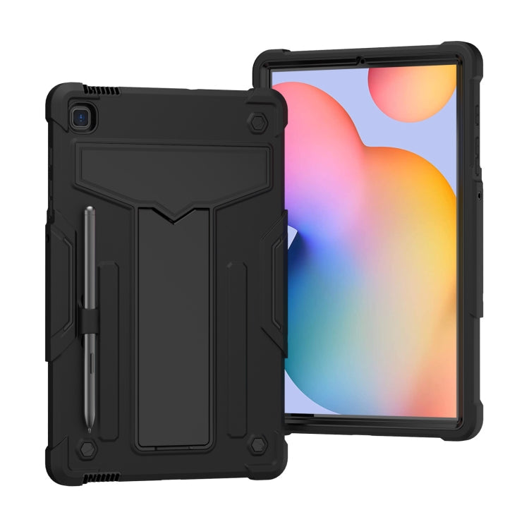 For Samsung Galaxy Tab S6 Lite P610/615 T-shaped Bracket Contrast Color Shockproof PC + Silicone Protective Case(Black+Black) Eurekaonline
