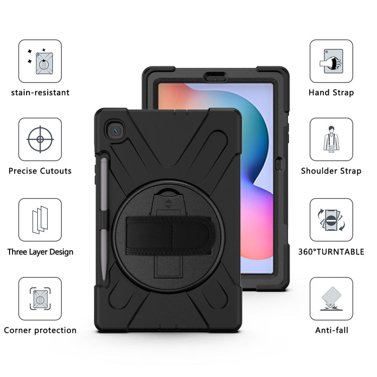 For Samsung Galaxy Tab S6 Lite P610 Shockproof Colorful Silicone + PC Protective Case with Holder & Shoulder Strap & Hand Strap & Pen Slot(Black) Eurekaonline