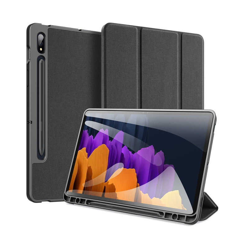 For Samsung Galaxy Tab S7+ 12.4 inch DUX DUCIS Domo Series Horizontal Flip Magnetic PU Leather Case with Three-folding Holder & Sleep / Wake-up Function & Pen Slot(Black) Eurekaonline