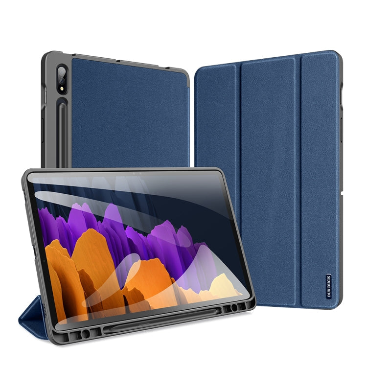 For Samsung Galaxy Tab S7+ 12.4 inch DUX DUCIS Domo Series Horizontal Flip Magnetic PU Leather Case with Three-folding Holder & Sleep / Wake-up Function & Pen Slot(Blue) Eurekaonline