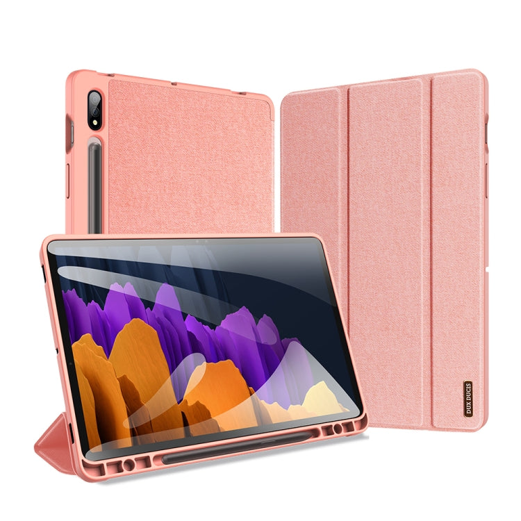 For Samsung Galaxy Tab S7+ 12.4 inch DUX DUCIS Domo Series Horizontal Flip Magnetic PU Leather Case with Three-folding Holder & Sleep / Wake-up Function & Pen Slot(Pink) Eurekaonline
